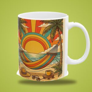 Retirement Mug, Personalized Name Vintage Retro Beach Hammock Retired Coffee Cup, photo 3 of 5