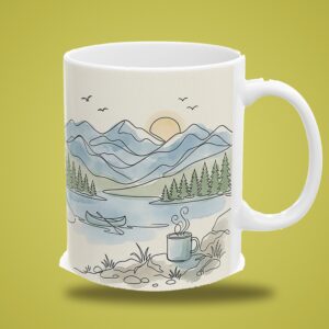 Papa Mug Personalized with Grandkids Names, Minimal Line Art Mountain Lake Coffee Cup, photo 3 of 5