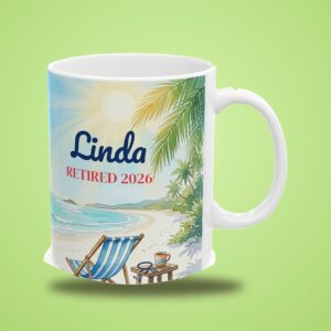 Retired Nurse Mug Personalized with Name, Watercolor Beach, photo 3 of 5