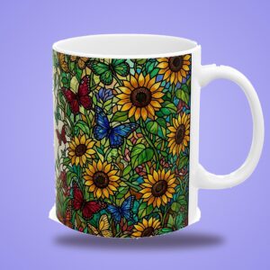 Auntie Mug Personalized Name, Stained Glass Butterflies and Sunflowers Coffee Cup, photo 3 of 5