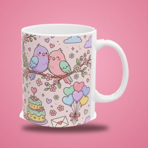 Anniversary Mug with Couple Names, Cute Pastel Lovebirds Personalized Coffee Cup, photo 3 of 5