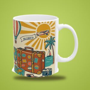 Retirement Coffee Mug Personalized with Name, Vintage Retro Travel Adventure Cup, photo 3 of 5