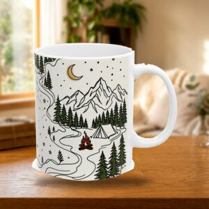Camping Mug, Personalized Name Minimal Line Art Campfire Queen Coffee Cup, photo 3 of 5