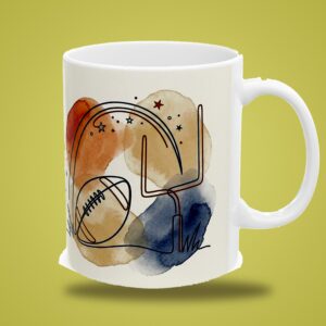 Football Mug Personalized Name, Minimal Line Art Football Fan Custom Coffee Cup, photo 3 of 5