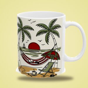 Retirement Coffee Mug Personalized with Name, Minimal Line Art Beach Hammock Cup, photo 3 of 5