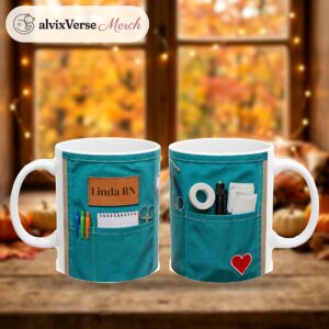 Personalized Nurse Mug, RN Name with Scrubs Pocket, photo 2 of 5