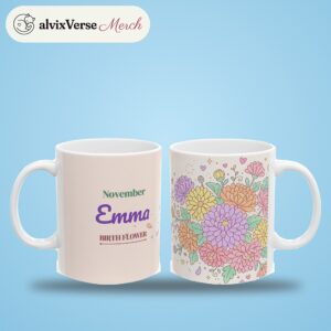 Birth Flower Mug November, Personalized Name, photo 2 of 5