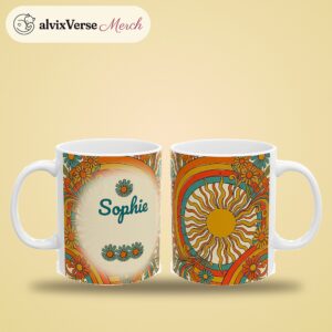 Custom Name Mug, Personalized Retro 70s Sunburst Coffee Cup, photo 2 of 5