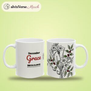Birth Flower Mug December, Personalized Name, photo 2 of 5