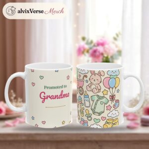 Promoted to Grandma Mug Personalized Baby Name, Pastel New Grandma Pregnancy Announcement Cup, photo 2 of 5