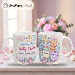 Pregnancy Announcement Mug Personalized, Pastel Kawaii Baby Coming Soon, photo 2 of 5