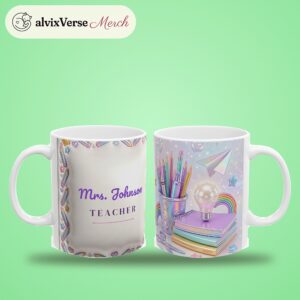 Teacher Mug Personalized with Name, 3D Iridescent Holographic Pencils Coffee Cup, photo 2 of 5