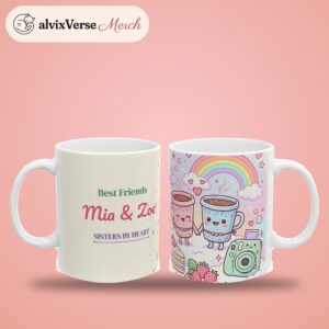 Best Friend Mug Personalized with Names, Pastel Kawaii Sisters by Heart, photo 2 of 5