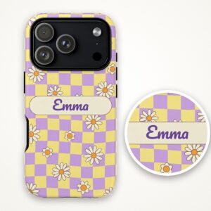 Custom Name Checkered Daisy Phone Case, Retro, photo 4 of 5