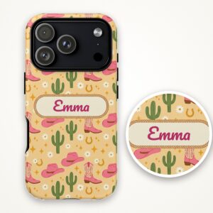 Custom Name Cowgirl Phone Case, Western Cactus and Hat, photo 3 of 5