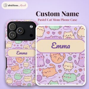 Custom Name Pastel Cat Mom Phone Case, Kawaii Kitty, photo 2 of 5