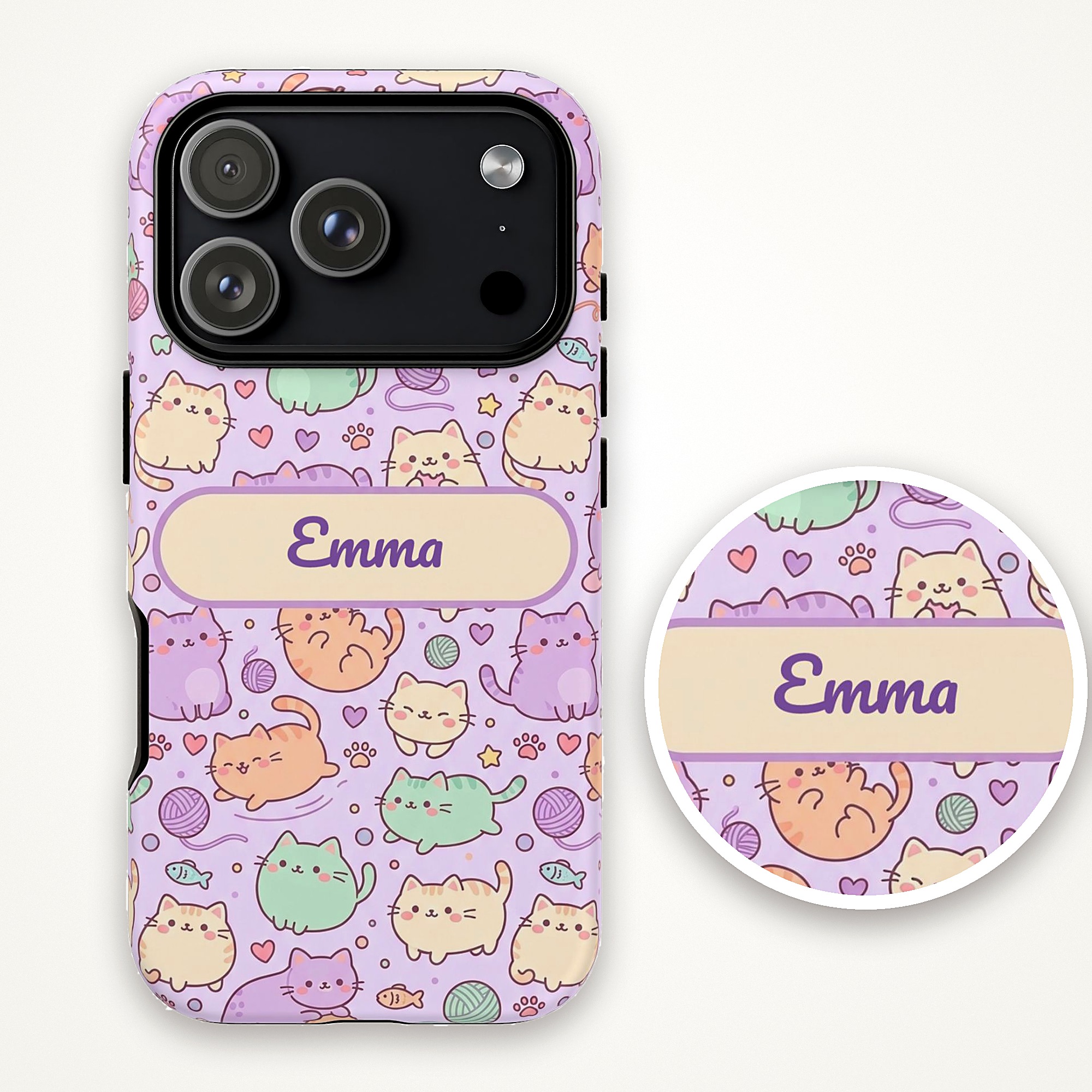 Custom Name Pastel Cat Mom Phone Case, Kawaii Kitty, photo 4 of 5