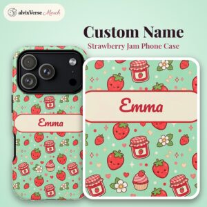 Custom Name Strawberry Jam Phone Case, Kawaii Mint, photo 2 of 5
