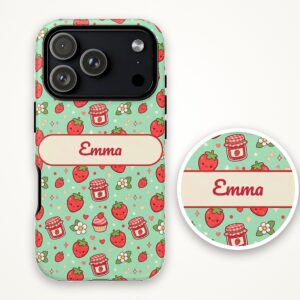 Custom Name Strawberry Jam Phone Case, Kawaii Mint, photo 4 of 5