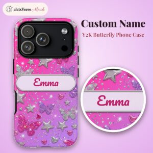 Custom Name Y2K Butterfly Phone Case, Silver Star Glitter, photo 2 of 5