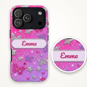 Custom Name Y2K Butterfly Phone Case, Silver Star Glitter, photo 4 of 5