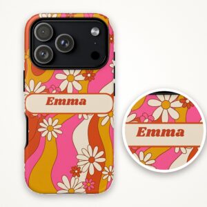 Custom Name 70s Groovy Daisy Phone Case, Wavy Retro, photo 4 of 5