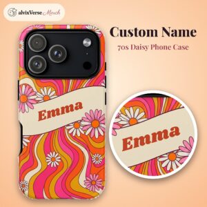 Custom Name 70s Daisy Phone Case, Groovy Ribbon, photo 2 of 5