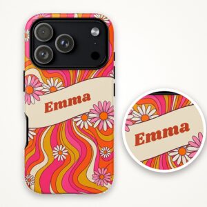 Custom Name 70s Daisy Phone Case, Groovy Ribbon, photo 4 of 5