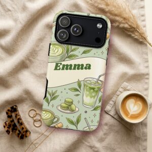 Custom Name Matcha Latte Phone Case, Sage Green, photo 2 of 5