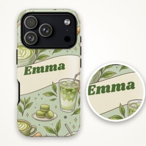 Custom Name Matcha Latte Phone Case, Sage Green, photo 3 of 5
