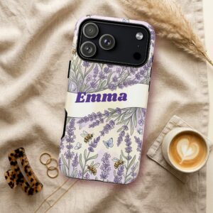 Custom Name Lavender Bee Phone Case, Watercolor, photo 2 of 5