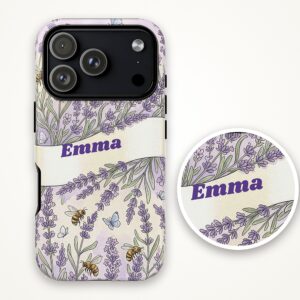 Custom Name Lavender Bee Phone Case, Watercolor, photo 3 of 5
