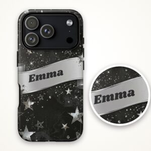 Custom Name Grunge Star Phone Case, Black and Silver, photo 4 of 5