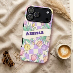 Custom Name Tulip Phone Case, Pastel Checkered, photo 2 of 5