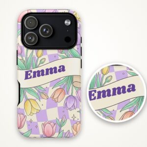 Custom Name Tulip Phone Case, Pastel Checkered, photo 3 of 5