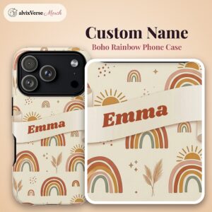 Custom Name Boho Rainbow Phone Case, Neutral Earth Tones, photo 2 of 5