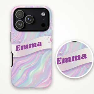 Custom Name Iridescent Pearl Phone Case, Holographic Ribbon, photo 4 of 5