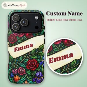Custom Name Stained Glass Phone Case, Art Nouveau Floral, photo 2 of 5