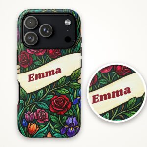 Custom Name Stained Glass Phone Case, Art Nouveau Floral, photo 4 of 5