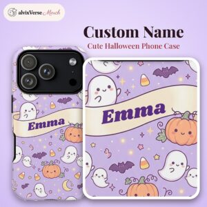 Custom Name Halloween Phone Case, Pastel Ghost and Pumpkin, photo 2 of 5
