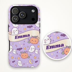 Custom Name Halloween Phone Case, Pastel Ghost and Pumpkin, photo 4 of 5