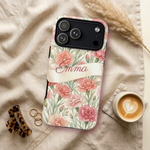 Custom Name January Birth Flower Phone Case, Carnation, photo 2 of 5