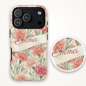 Custom Name January Birth Flower Phone Case, Carnation, photo 3 of 5
