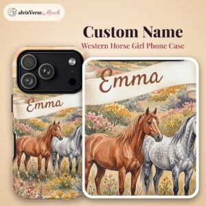 Custom Name Western Horse Girl Phone Case, Watercolor, photo 2 of 5