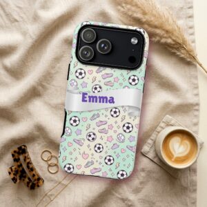 Custom Name Soccer Phone Case, Pastel Mint and Cream, photo 2 of 5