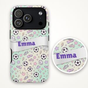 Custom Name Soccer Phone Case, Pastel Mint and Cream, photo 3 of 5