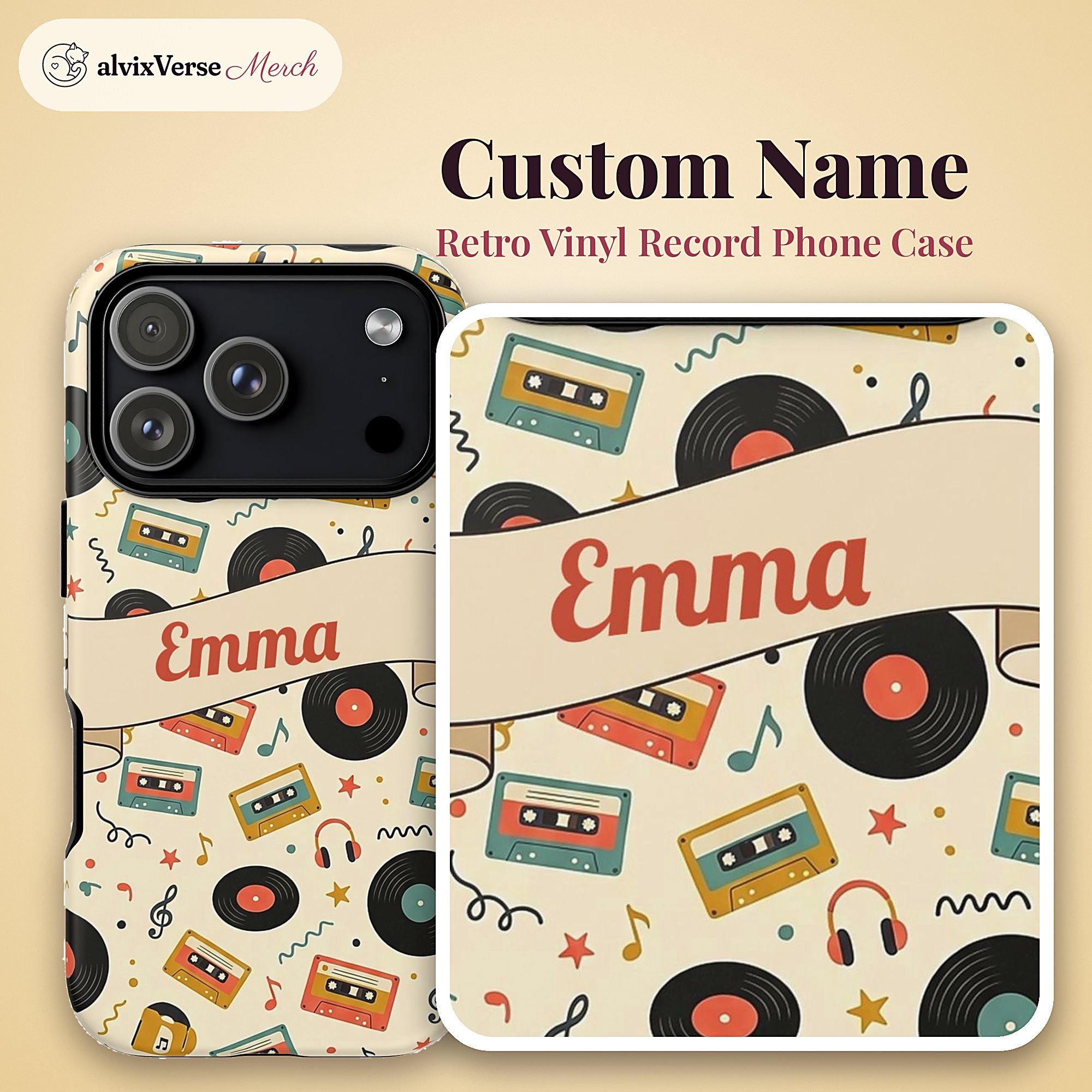 Custom Name Retro Vinyl Record Phone Case, Music Lover, photo 2 of 5