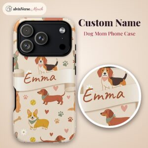 Custom Name Dog Mom Phone Case, Pastel Puppy Pattern, photo 2 of 5