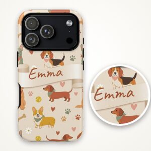 Custom Name Dog Mom Phone Case, Pastel Puppy Pattern, photo 4 of 5