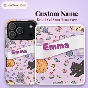 Custom Name Kawaii Cat Mom Phone Case, Cat Lover, photo 2 of 5